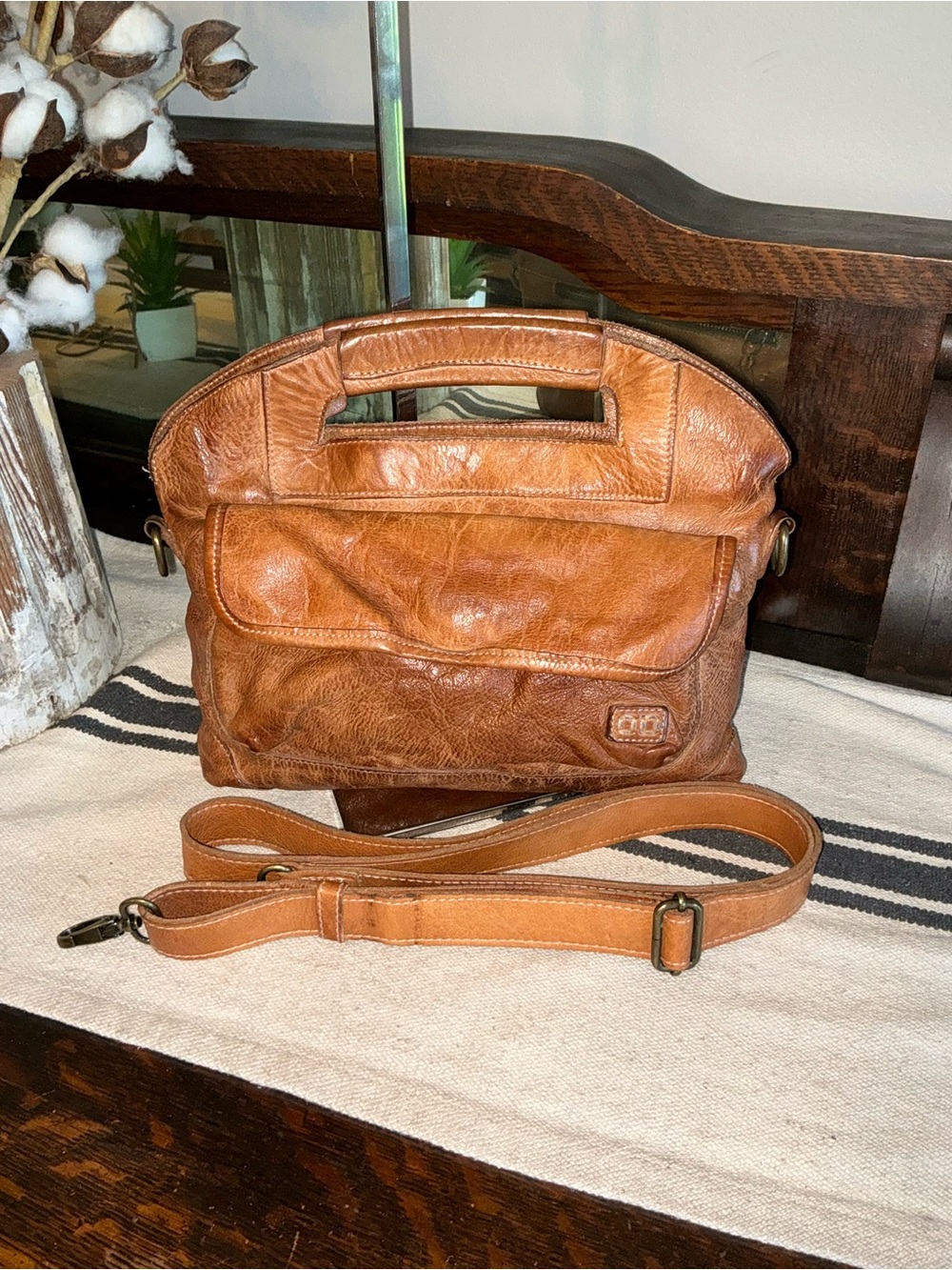 Bed Stu Leather Greenway Handbag Crossbody Bag Tan Rustic MSRP $265